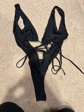 Black Strappy One-Piece Cutout Swimsuit